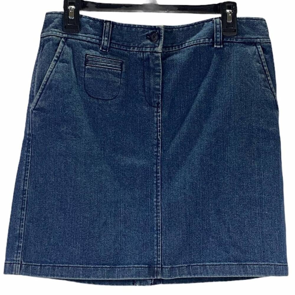 Ann Taylor LOFT Blue Denim Miniskirt Pockets Belt Loops Size 4